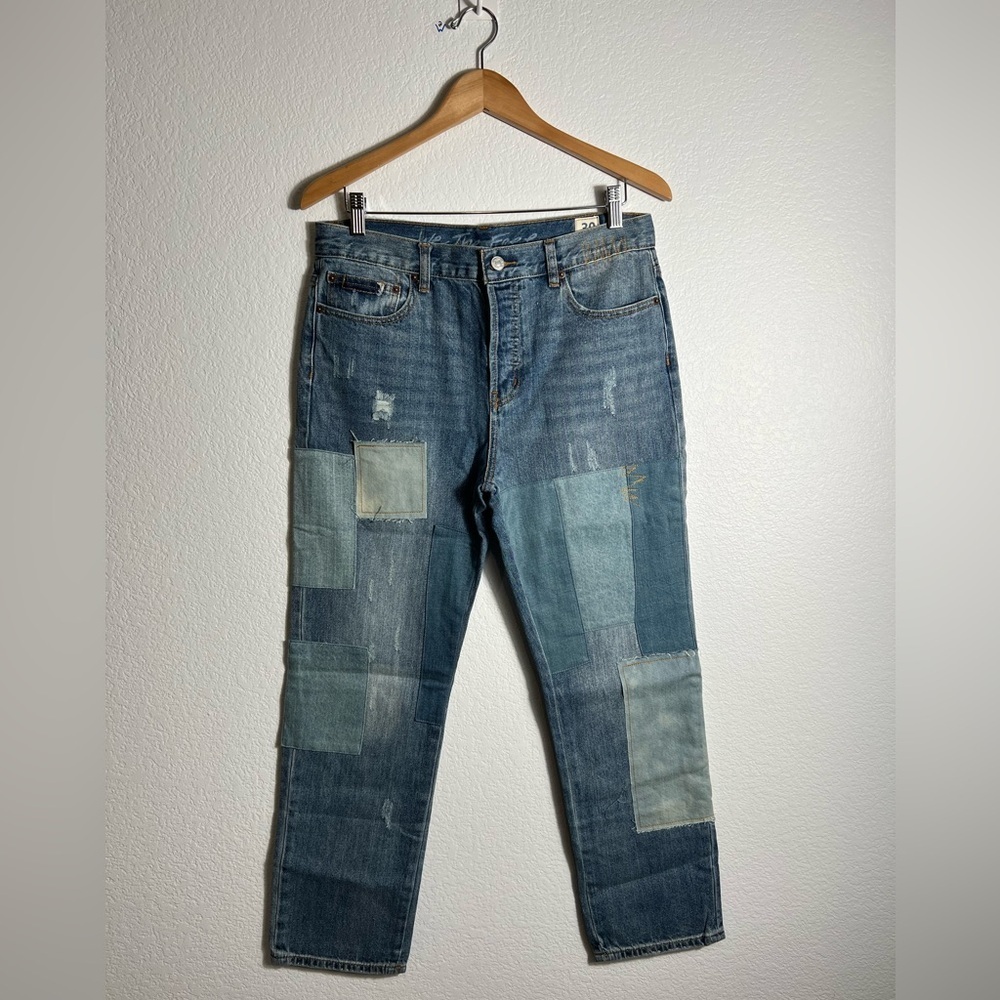 Free People Blue Patchwork Jeans